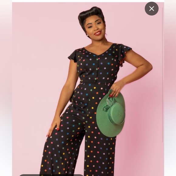 Collectif Pants - NWT Collectif the Thelma retro rainbow polka dot jumpsuit Sz 4